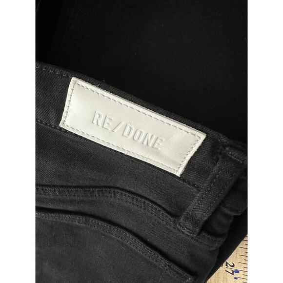 RE/DONE Originals 70s Stove Pipe Noir with Rip Cropped Jeans 27-Black Button Fly - Picture 6 of 12